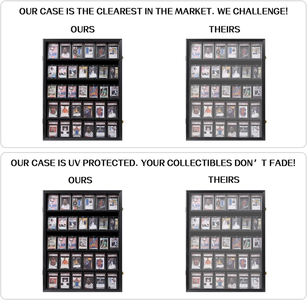 VERANI Baseball Card Display Case - 35 Graded Sports Card Display Frame - Holds Sport Cards with UV Protection Clear View Lockable Wall Cabinet for Football Basketball Trading Card Vertical - 3Pack