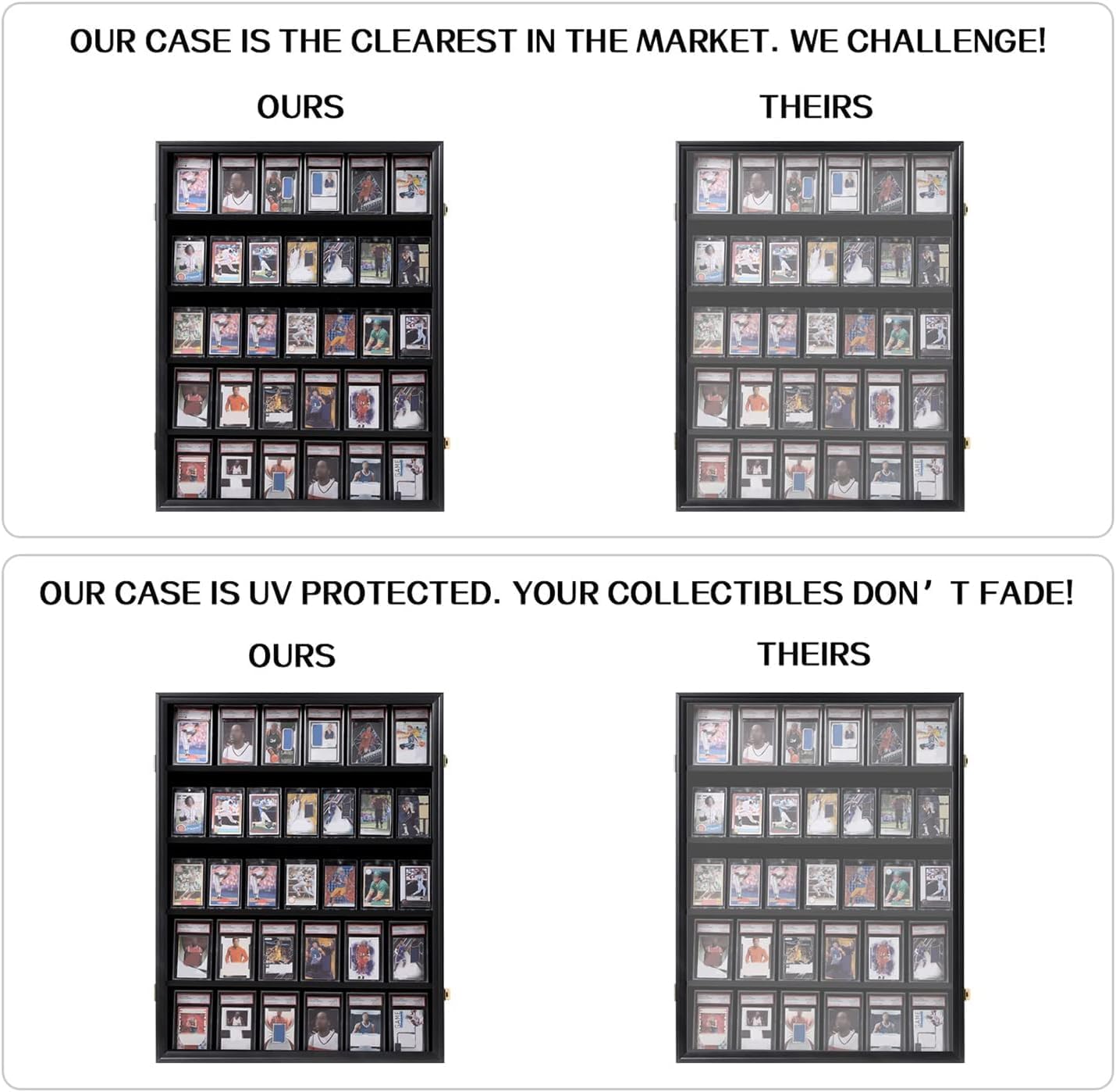 VERANI Baseball Card Display Case - 35 Graded Sports Card Display Frame - Holds Sport Cards with UV Protection Clear View Lockable Wall Cabinet for Football Basketball Trading Card Vertical - 3Pack