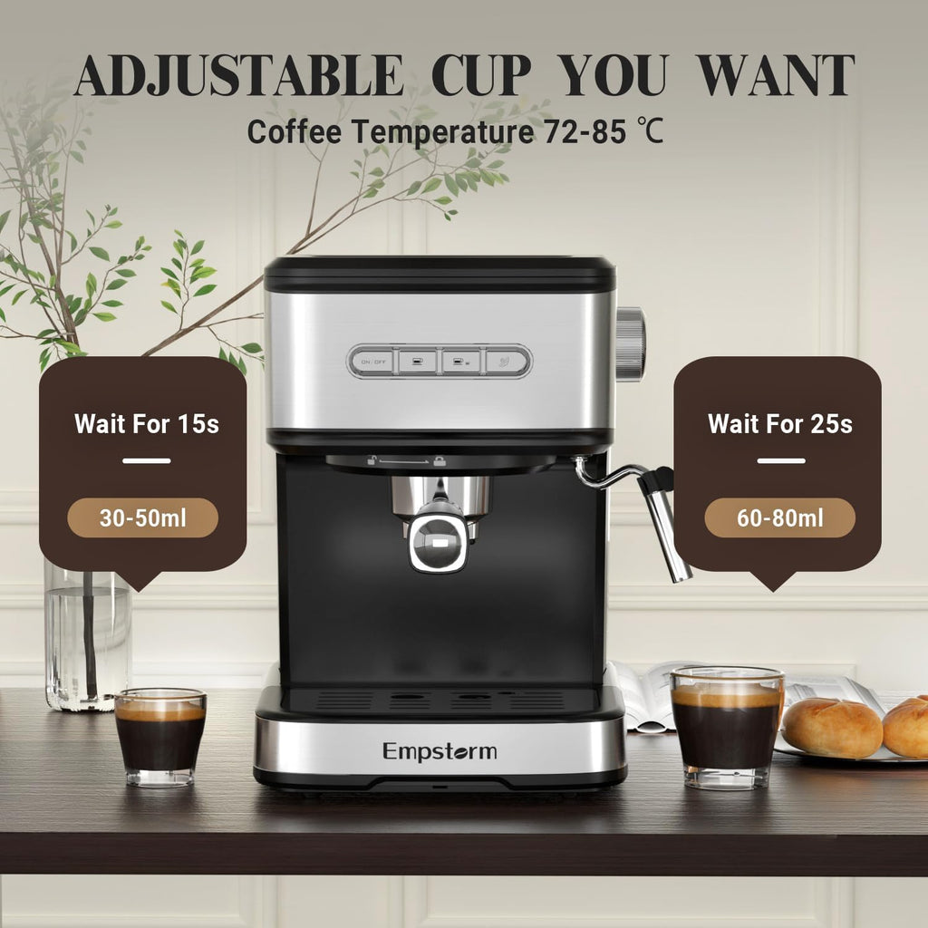 Espresso Machine 20 Bar, 2 in 1 Espresso Maker with Milk Frother Steam Wand for Latte and Cappuccino, Powder and Capsule Portafilter, 50oz Removable Water Tank expresso Coffee Machine for Home-Silver