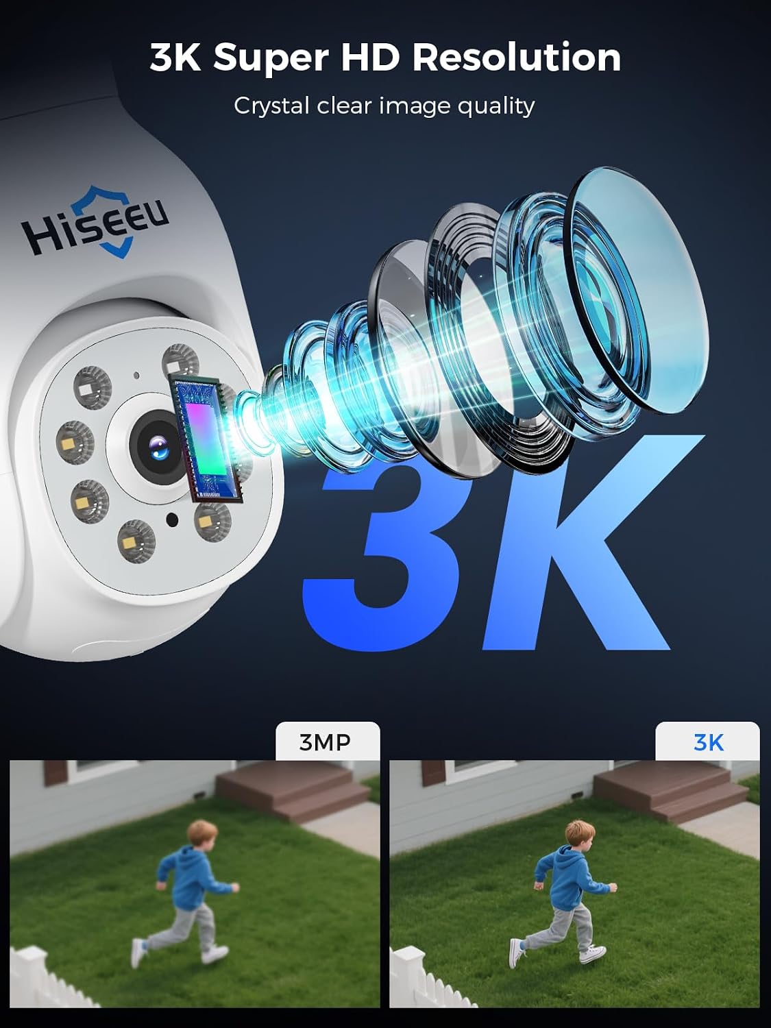 Hiseeu Wireless Security Camera System, 5MP Outdoor Cameras with 10' LCD Monitor 4-Cam Kit, 1TB HDD, Plug & Play NVR, Auto Tracking, 2.4G/5GHz WiFi, 2-Way Audio, Color Night Vision, No Monthly Fees