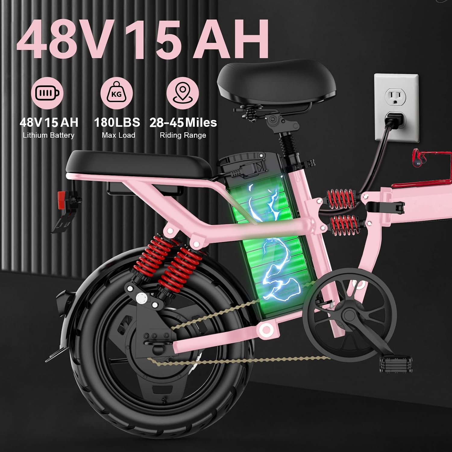 Folding Electric Bike for Adults, 800W Peak Motor 25MPH, Ebike with 48V 15Ah Removable Battery, 35-55 Miles Range, 14'' Adults Electric Bicycles for Men Women Commuter UL 2849 Safety Standard