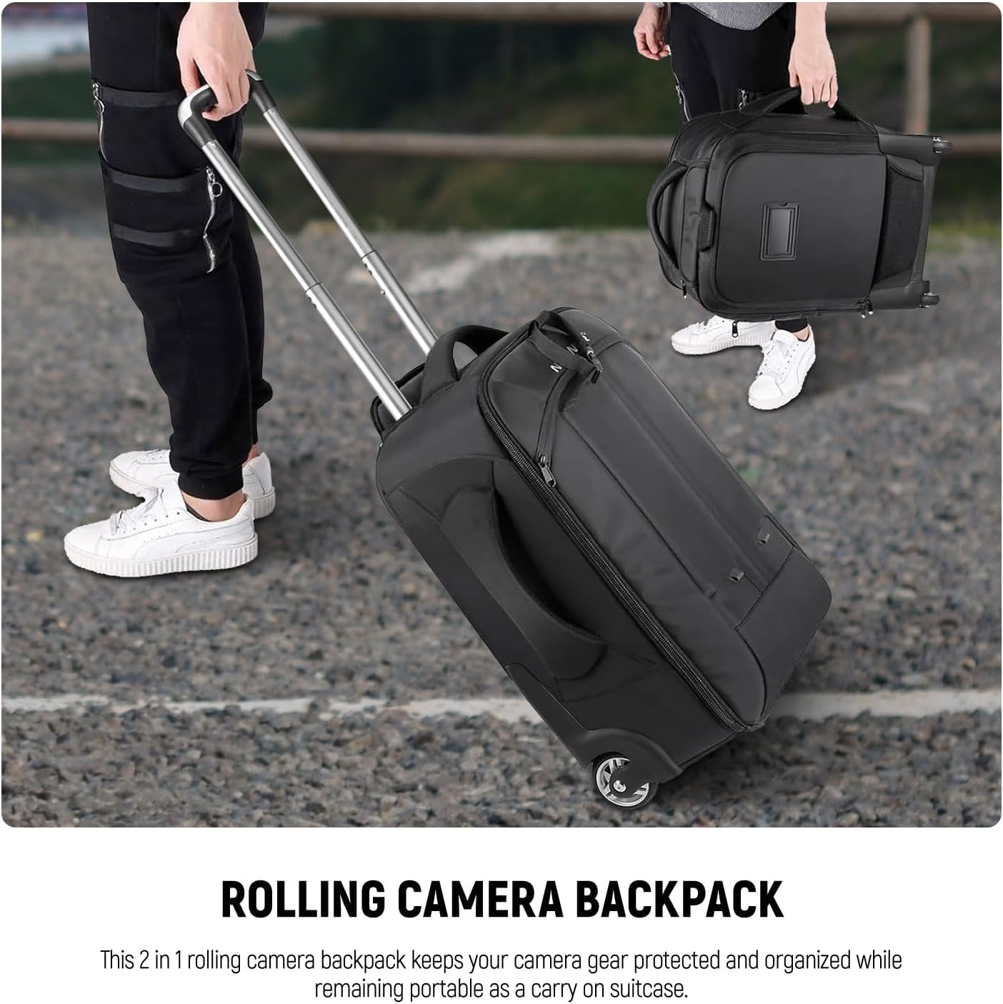 Neewer Convertible Rolling Camera Backpack for SLR/DSLR Cameras and Accessories (NW3300) –Black