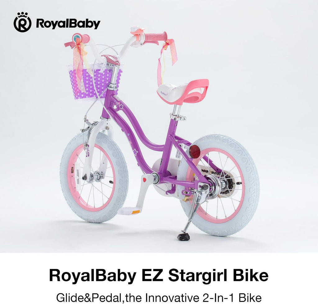 RoyalBaby Girls Bike, Stargirl EZ Kids Bike Balance and Pedal Bicycle with Basket and Dual Handbrake, 12 14 16 18 Inch Toddlers to Big Kids 3-8 Years, Multiple Colors