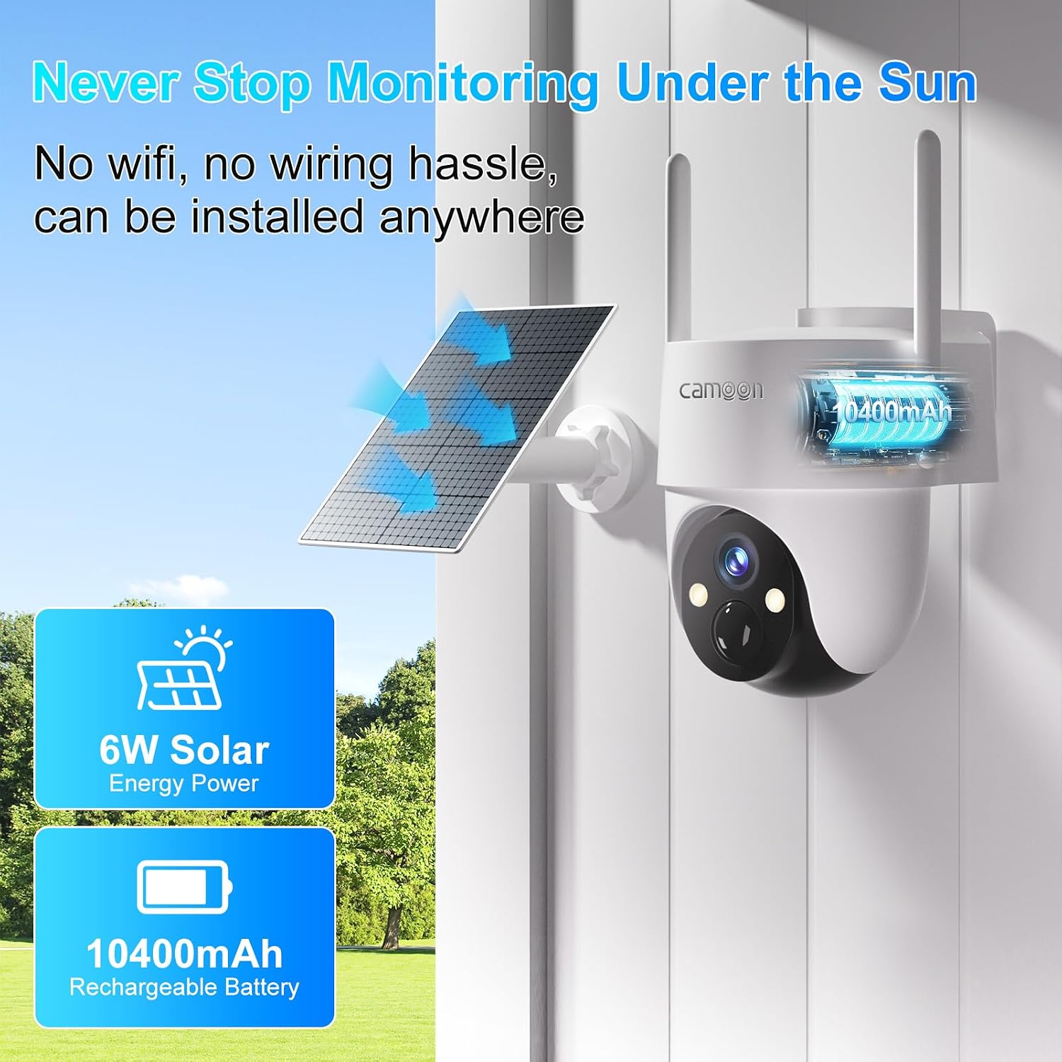 4G LTE Cellular Solar Security Camera, No WiFi Security Camera, 360° View, 2K Night Vision, PIR Detection, 2 Way Audio, Motion Alerts, Built in SIM Card, Support Verizon/AT&T/T-Mobile (4-Cam Pack)