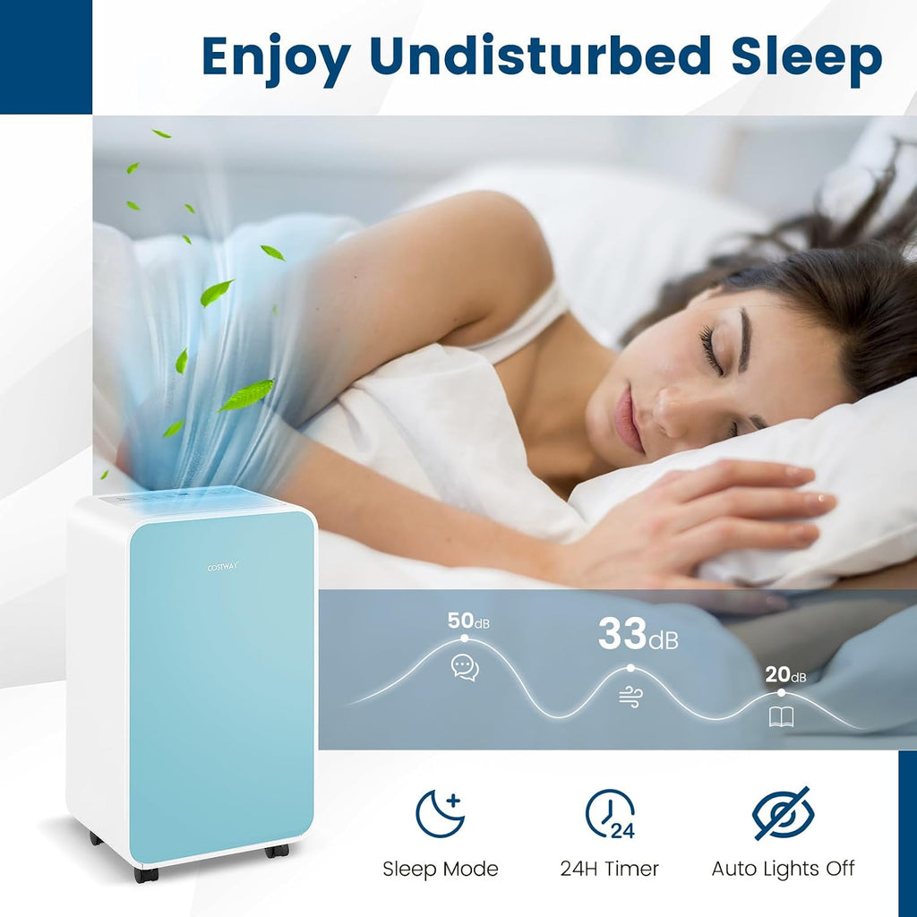 COSTWAY 2500 Sq. Ft Dehumidifier for Basement, 32 Pints Portable Quiet Dehumidifier for Bedroom Bathroom with Sleep Mode, 24H Timer, Auto Shut Off, Auto Defrost & Drain Hose (Navy)
