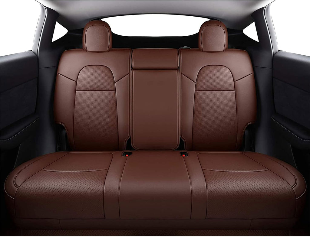Seat Cover Custom Fit for Tesla Model Y 5 Seat Synthetic Leather Car Seat Cushion Protector for 2020 2021 2022 2023 2024 Customized (Lichi Brown Model Y)