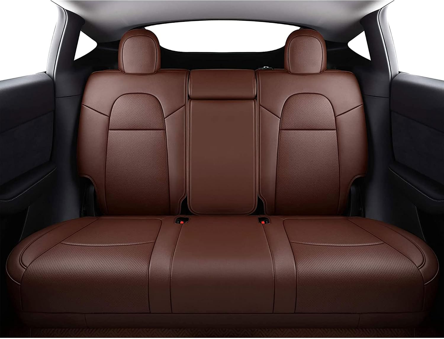 Seat Cover Custom Fit for Tesla Model Y 5 Seat Synthetic Leather Car Seat Cushion Protector for 2020 2021 2022 2023 2024 Customized (Lichi Brown Model Y)