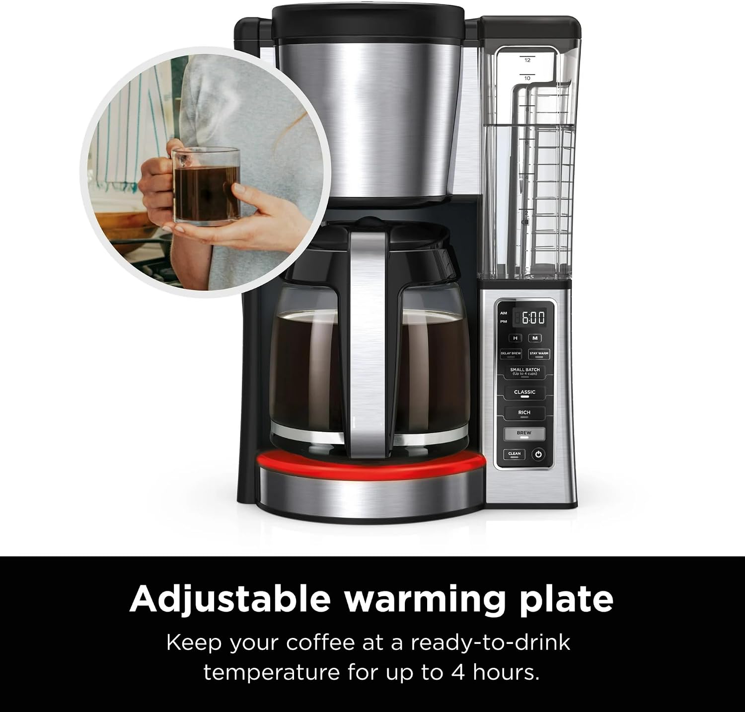 Niinja 12-Cup Programmable Coffee Maker, Glass Carafe with Classic & Rich Brew Styles, Adjustable Warming Plate & Removable 60‑oz Reservoir