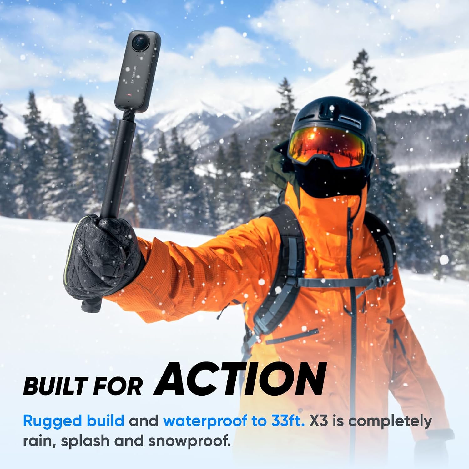 Insta360 X3 Snow Kit (New Version) - 360 Action Camera with 5.7K 360 Active HDR Video, 4K Single-Lens Camera, Waterproof, FlowState Stabilization, 2.29' Touchscreen, AI Editing, Wintersports