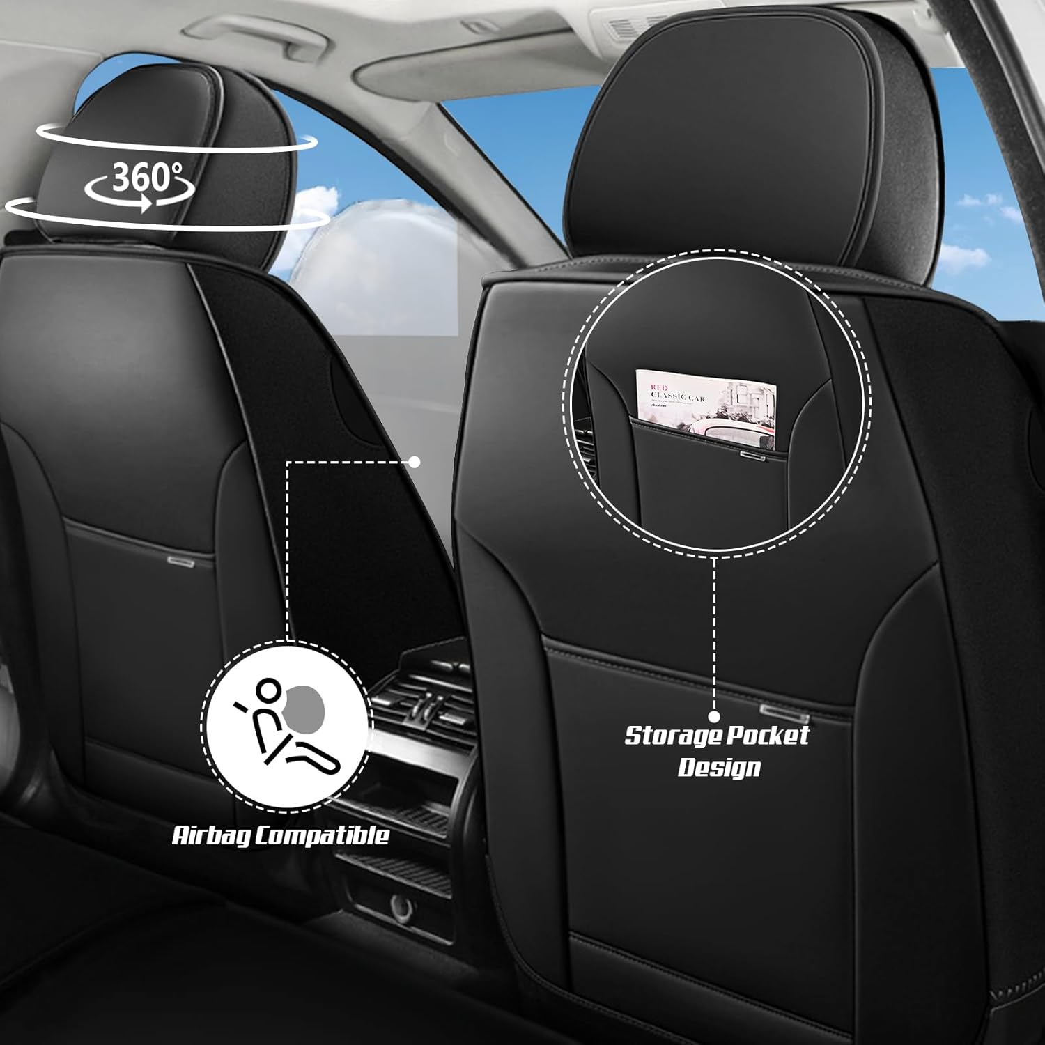 Car Seat Covers for Chevrolet Chevy Avalanche 2007-2013, Leather Auto Seat Cover Luxury Cushions Waterproof Seat Protectors (Black,Front Set with Pillow)