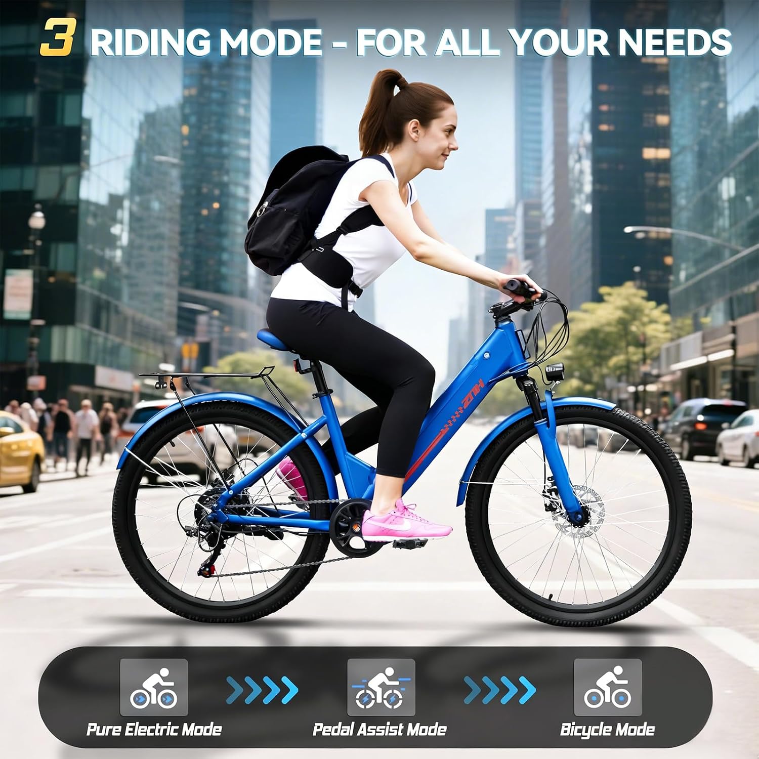 ZNH Electric Bike for Adults, 1000W Peak Motor 28MPH Mountain Ebike, 48V 13Ah Removable Battery Up to 65 Miles, 26' Electric Bicycle with 21-Speed Gear & Front Suspension, UL 2849 Certified