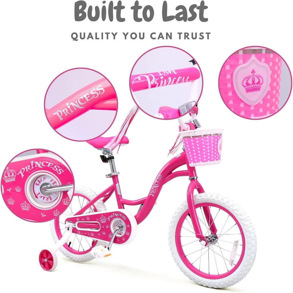 bicystar Girls Bike for Toddlers Ages 2-5 Years, 12 14 16 Inch Princess Kids Bike with Training Wheels, Sparkling Frame, Basket, Streamers, Pink Pedal Bicycle, Birthday Gift