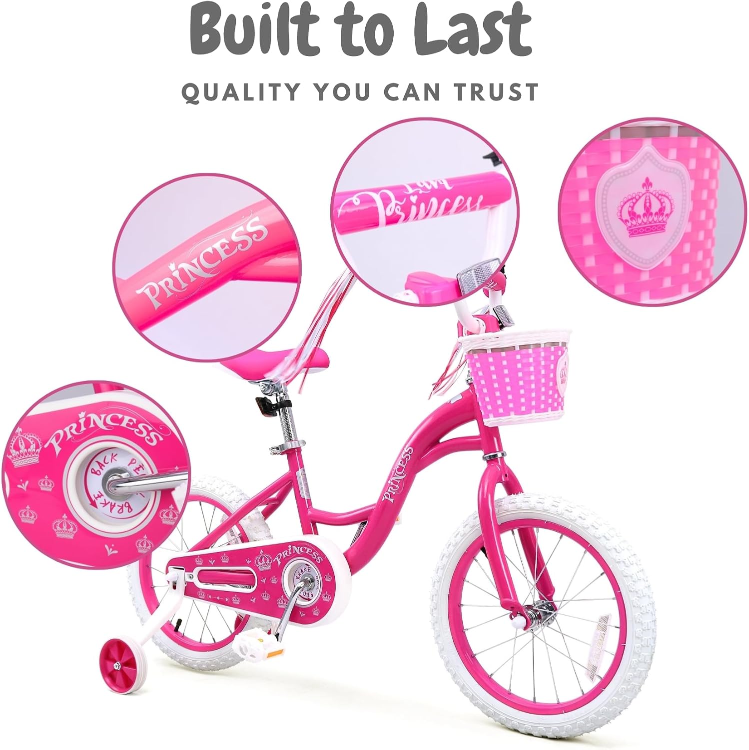 bicystar Girls Bike for Toddlers Ages 2-5 Years, 12 14 16 Inch Princess Kids Bike with Training Wheels, Sparkling Frame, Basket, Streamers, Pink Pedal Bicycle, Birthday Gift