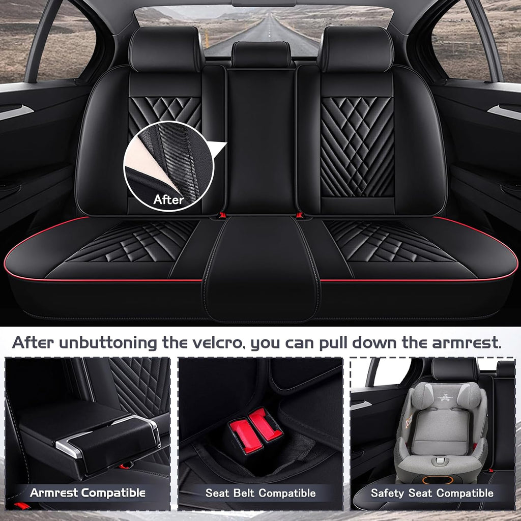 Car Seat Covers for Kia Sportage 2002-2026, Waterproof Nappa Leather Full Set Seat Cover with Headrests, Anti-Slip and Comfortable Automotive Seat Protector&Accessories(Black Red)