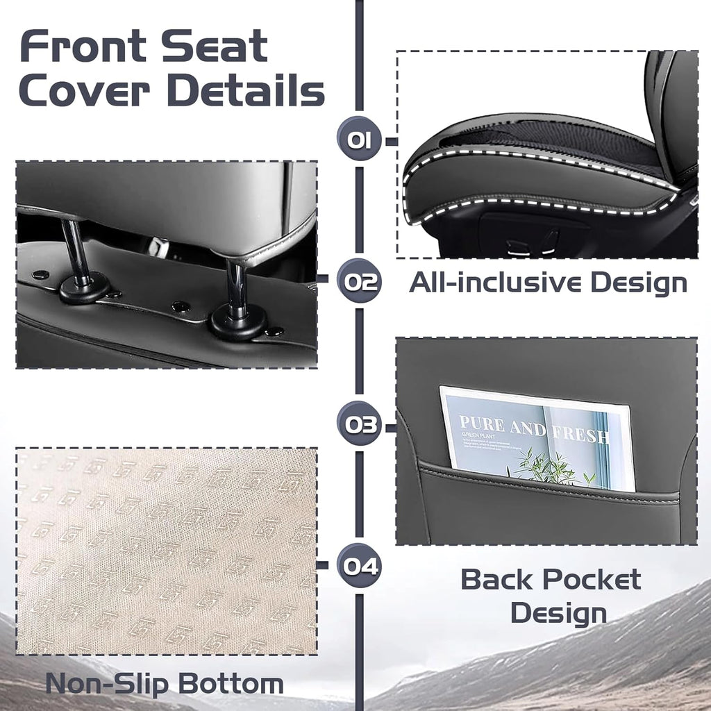 Car Seat Covers for Honda Odyssey 2000-2026, Waterproof Nappa Leather Front Seat Cover with Headrests, Anti-Slip and Comfortable Automotive Seat Protector&Accessories(Gray Black)