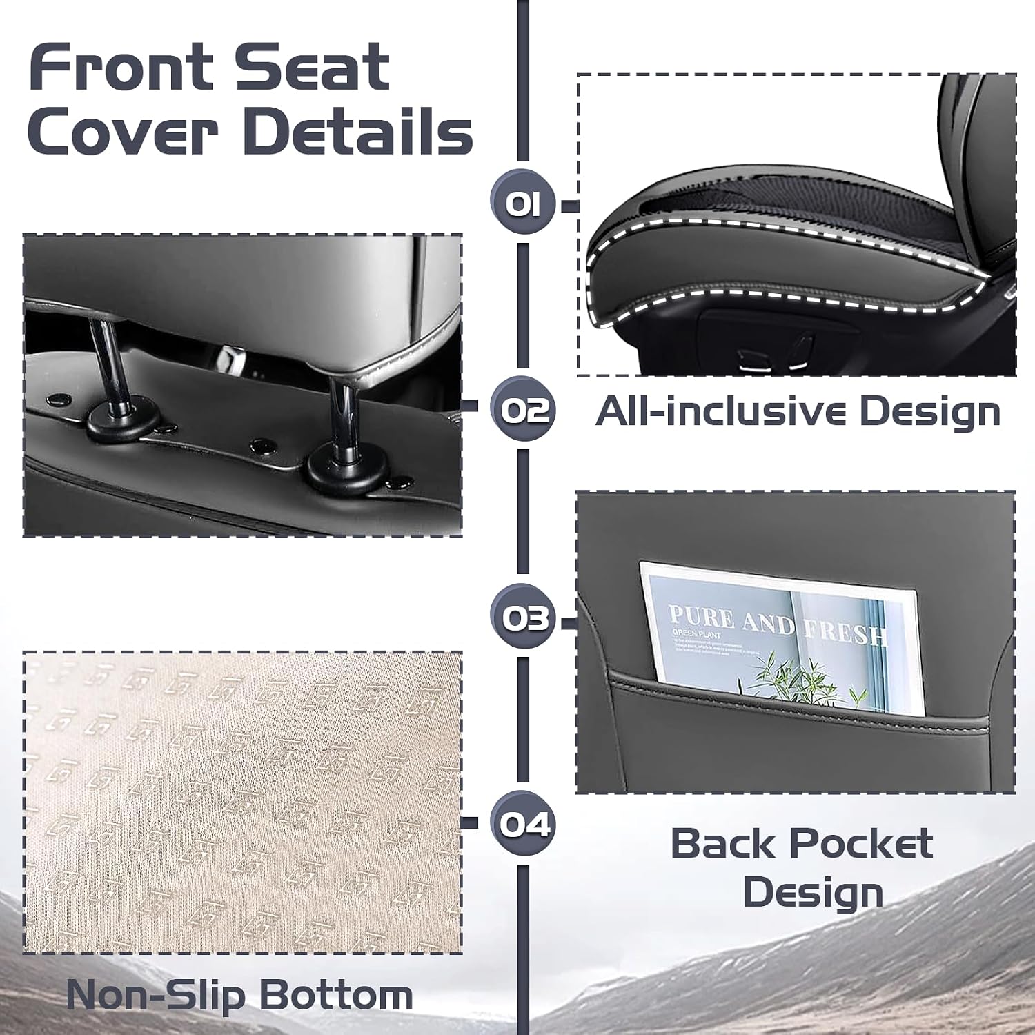 Car Seat Covers for Honda Odyssey 2000-2026, Waterproof Nappa Leather Front Seat Cover, Anti-Slip and Comfortable Automotive Seat Protector&Accessories(Gray Black)