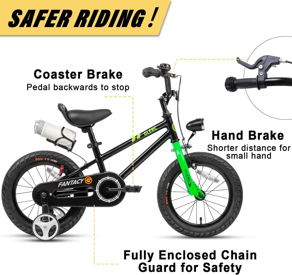 Glerc Fantacy Kids Bike, 12-20 Inch Children Bicycle for 2-13 Years Old Boys Girls, Kids Bicycle with Water Bottle Holder & Headlight & Training Wheels, Multiple Colors