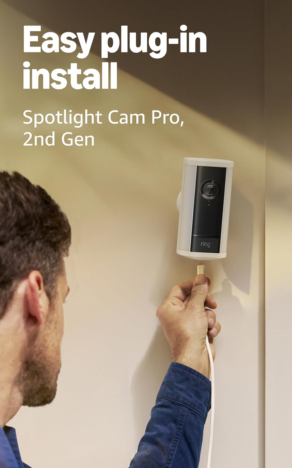 Ring Spotlight Cam Pro, Plug-In (Newest Model), White with Outdoor Cam Plus, Battery, White