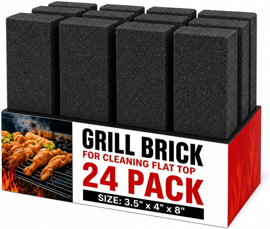 Commercial Grade Heavy Duty Grill Cleaning Brick Bulk 24 Pack, Pumice Stone Cleaner Tool Cleans and Sanitizes Restaurant Flat Top Grills or Griddles Effectively without Harsh Chemicals or Abrasives