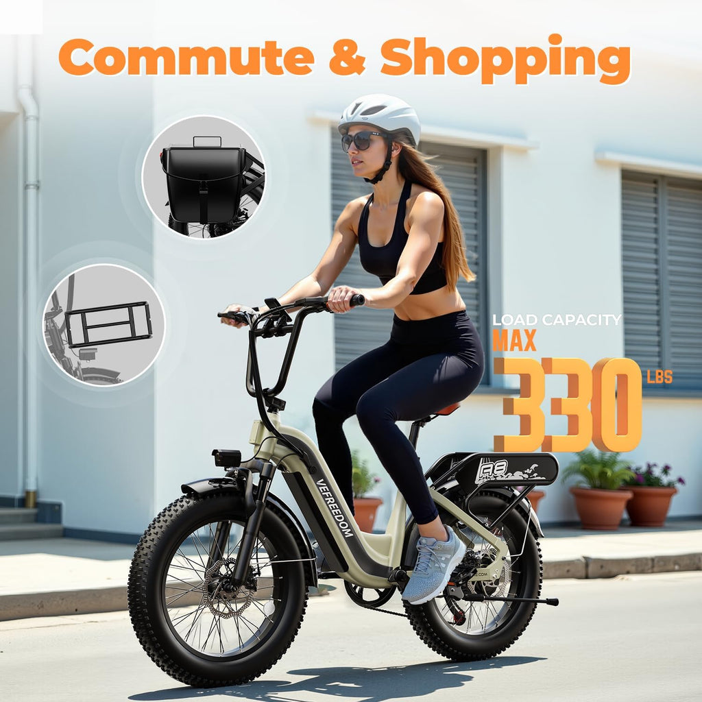 EUY Electric Bike for Adults with Peak 1500W Motor, 48V 20Ah Removable Battery Fast Ebike,Max 70Miles,20' x4.0 Fat Tire Commuting Electric Mountain Bike,7-Speed, Step-Thru Bicycle