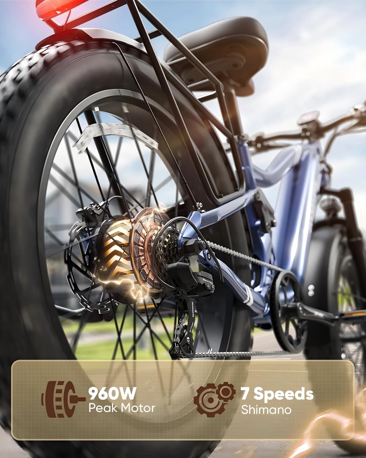 PUCKIPUPPY Electric Bike for Adults 960W, 48V 20AH Battery Ebike, 26' Fat Tire 28MPH 80Miles Range Mountain Electric Bicycle, 7 Speed Hydraulic Disc Brake, Full Suspension