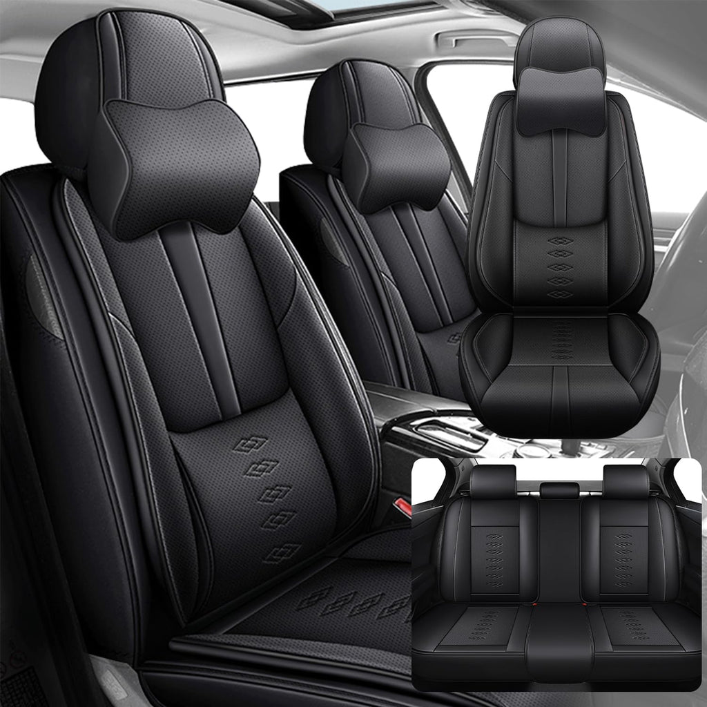 Car Seat Covers 5 Seats Fit for Mitsubishi Montero 1999-2005,Waterproof Leather Seat Covers,Airbag Compatible,Car Seat Protectors Interior Sets(5PCS with Pillows,Black)