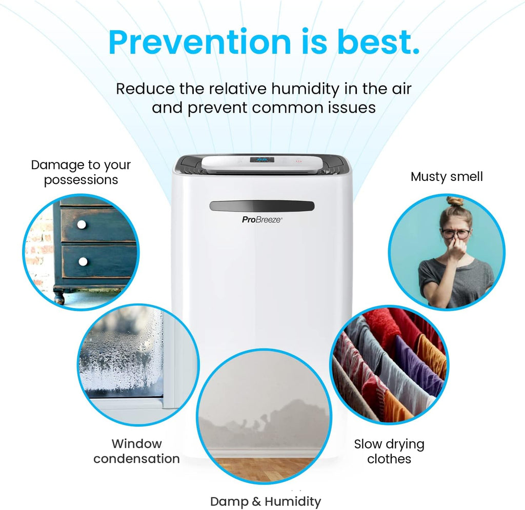 Pro Breeze 50 Pint Dehumidifier - 3,500 4,000 Sq Ft Dehumidifiers for Home Large Room Basements with Humidity Sensor, Auto Shut Off, Continuous Drainage Hose, Removes Moisture, Ideal for Basement