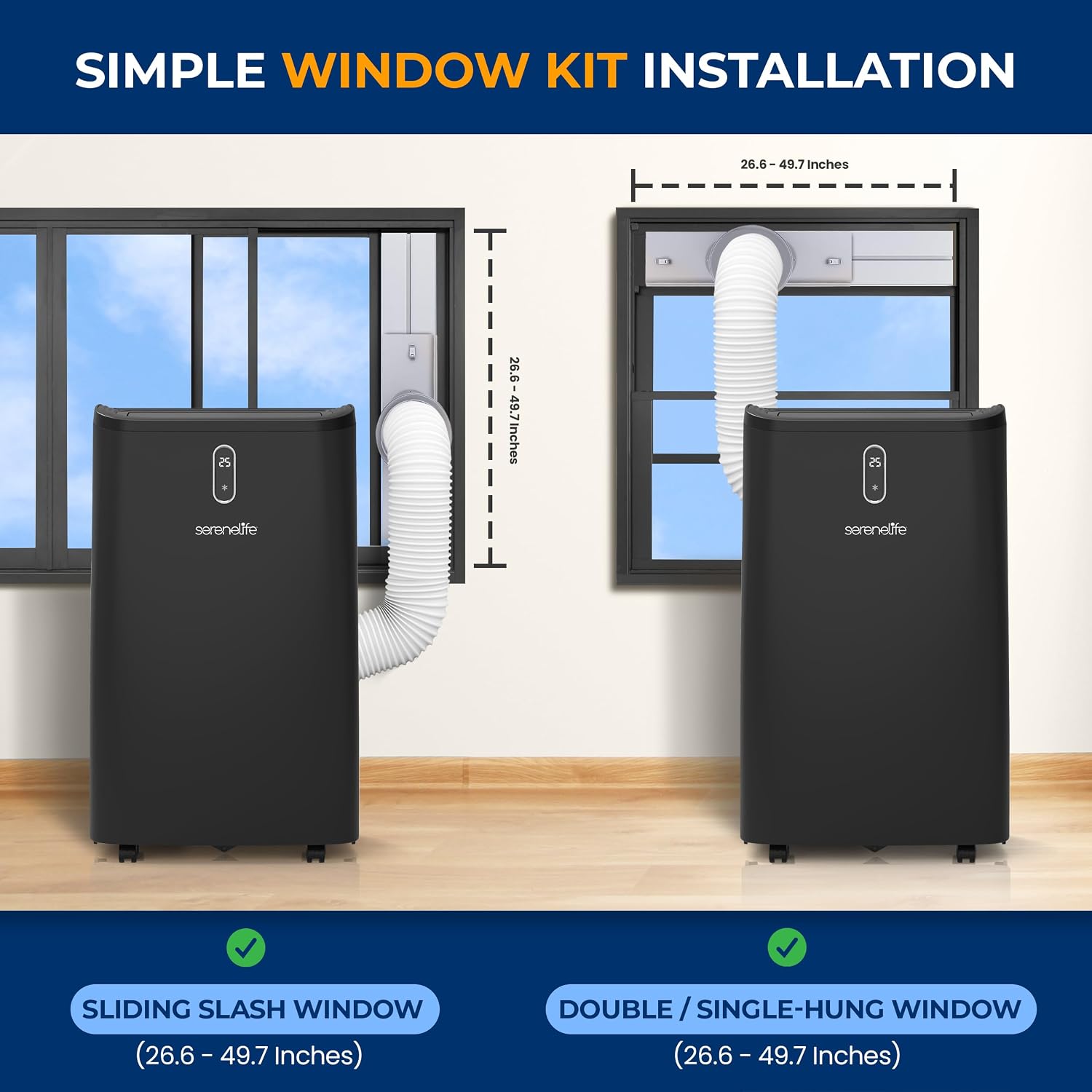 SereneLife 12000 BTU Portable Air Conditioner - 3-in-1 Compact Standing Air Conditioner for Room Up to 380 Sq. Ft. - Floor AC Unit with Remote Control - Universal Casters, Window Mount Kit