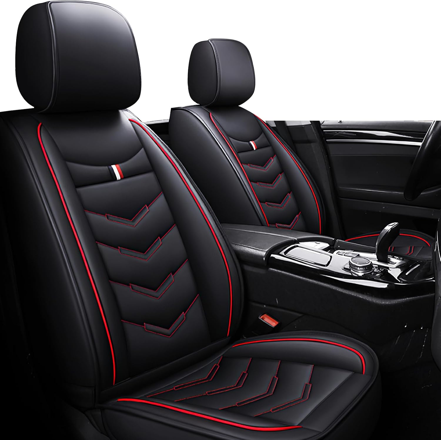 Car Seat Covers Fit for Buick Enclave 2008-2025, Leather Seat Covers for Car, Waterproof Non-Slip Durable Car Seat Protector(2 Seats,Black Red)