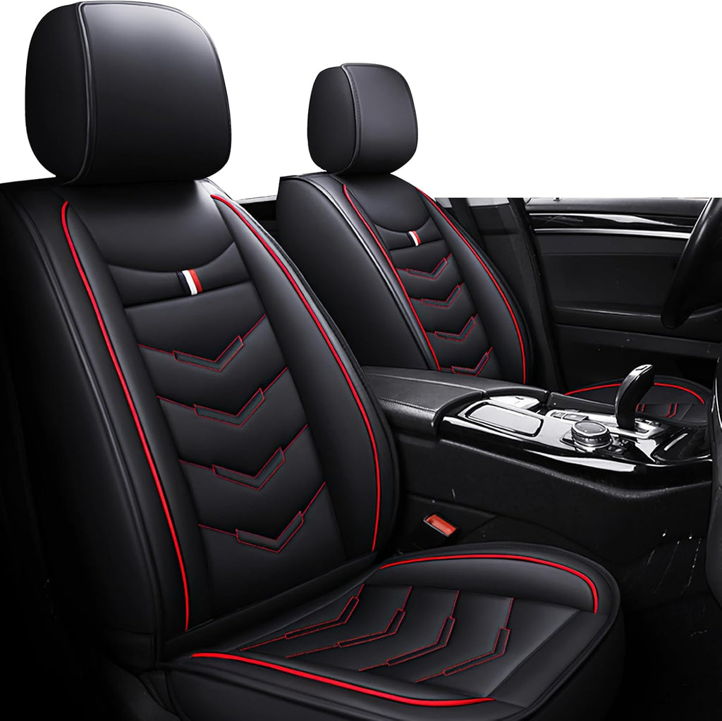 Car Seat Covers Fit for GMC Yukon XL 2000-2025, Leather Seat Covers for Car, Waterproof Non-Slip Durable Car Seat Protector(2 Seats,Black Red)
