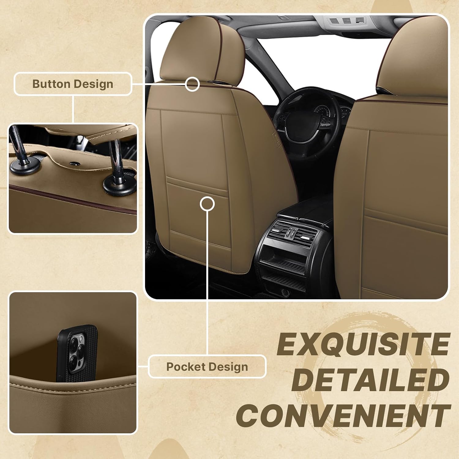 Fit for Ford Explorer 2000-2026 Seat Covers, Fashion Sport Seat Cover with Waterproof Leather, Airbag Safe Design Seat Protector (2 Front Seat Standard, Brown Coffee)