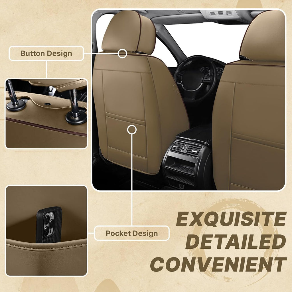Fit for 97% of Mitsubishi Seat Covers, Fashion Sport Seat Cover with Waterproof Leather, Airbag Safe Design Seat Protector (5 Full Seat Standard, Brown Coffee)