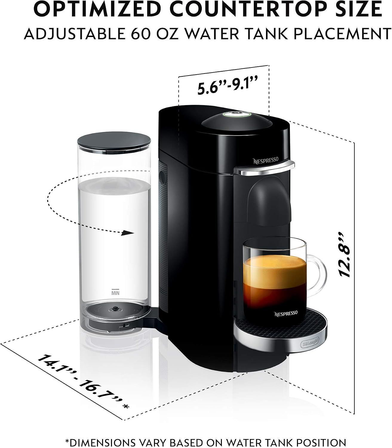 Nespresso VertuoPlus Deluxe Coffee and Espresso Machine Bundle with Aeroccino Milk Frother by De'Longhi, Black
