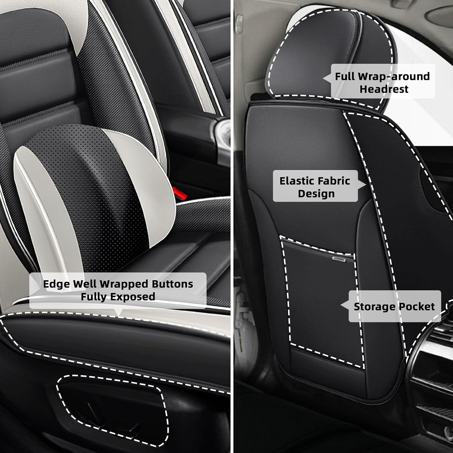Car Seat Cover Fit for Jeep Wrangler 2000-2025,Compatible Airbag Non-Slip Waterproof Seat Cover,Car Seat Protector Premium Interior (Luxury 5 Seats,Gray White)