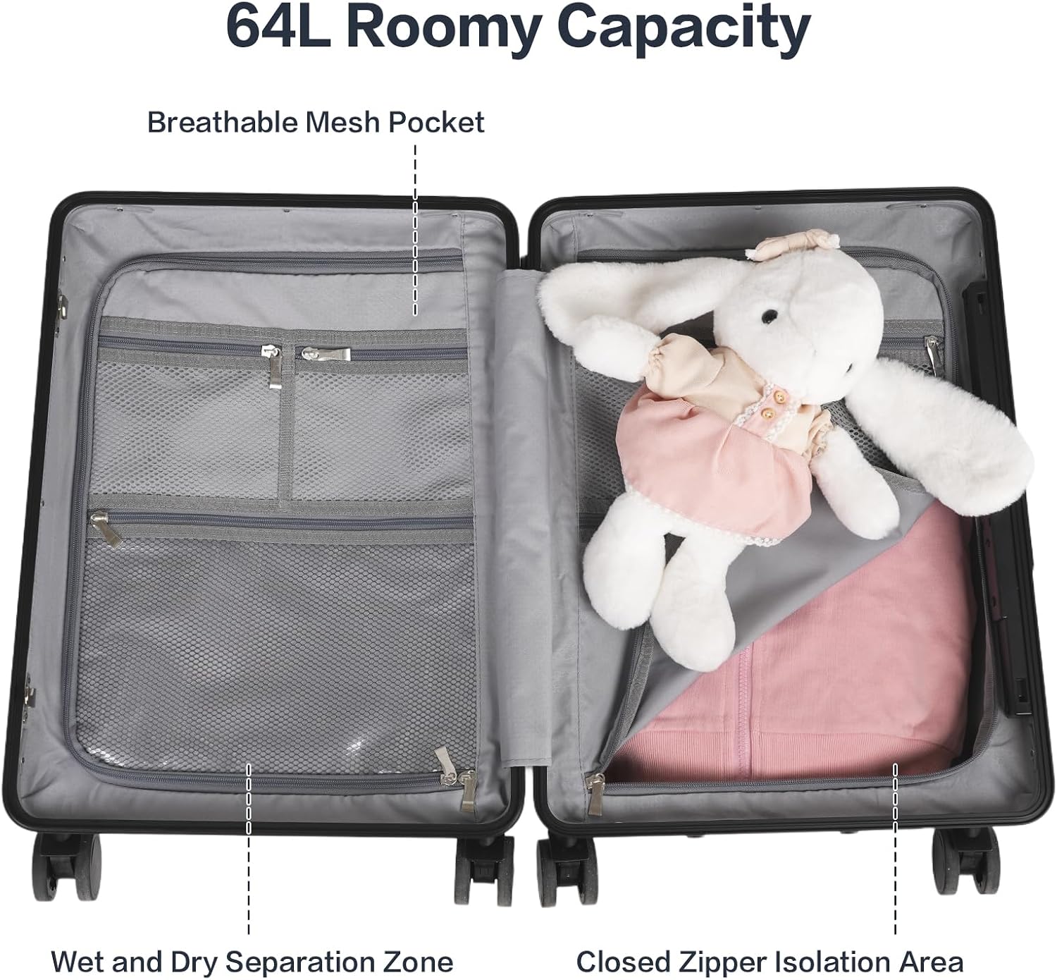smilesun 22' Carry On Luggage with Seat For Kids & Adults，Hardside Ride On Suitcase Front Opening with 360°Spinner and TSA Lock For Travel (Black with Front Open, 22')