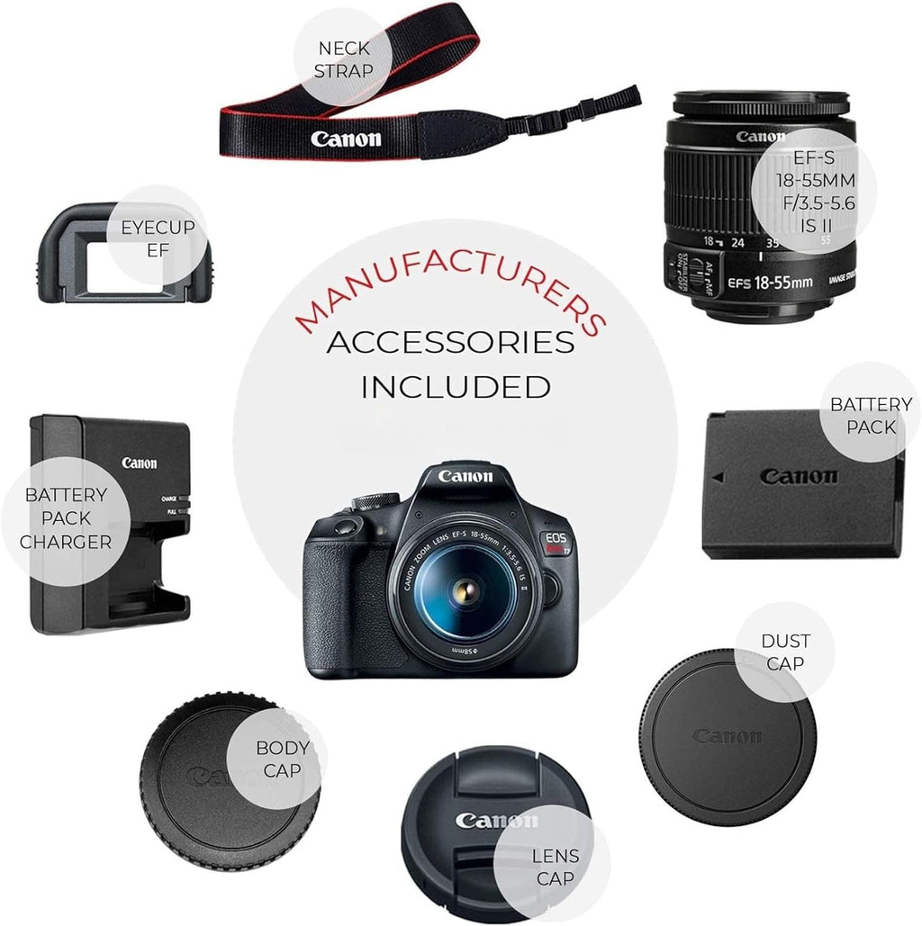 Canon EOS Rebel T7 DSLR Camera with 18-55mm Lens (Black) (Renewed) (Camera w/Basic Bundle)