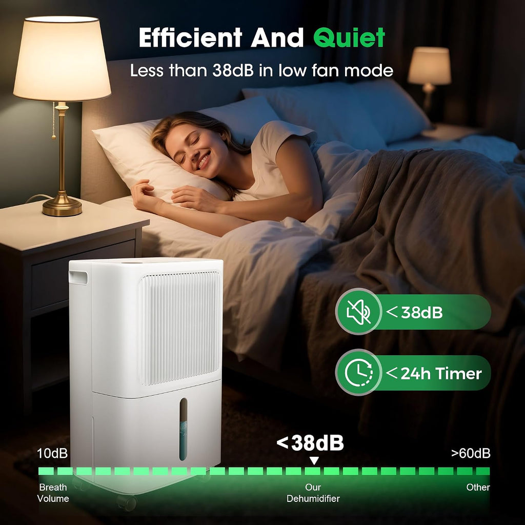 Dehumidifiers for Home with Drain Hose,55 OZ Water Tank, 2500 Sq.Ft 35 Pints Dehumidifiers for Basement, Bathroom, Bedroom, Three Modes, Smart Humidity Control, Dry Clothes, 24H Timer, White