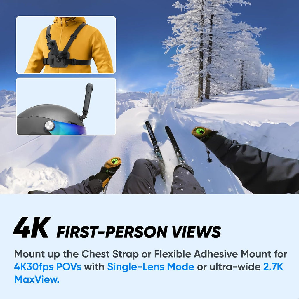 Insta360 X3 Snow Kit (New Version) - 360 Action Camera with 5.7K 360 Active HDR Video, 4K Single-Lens Camera, Waterproof, FlowState Stabilization, 2.29' Touchscreen, AI Editing, Wintersports
