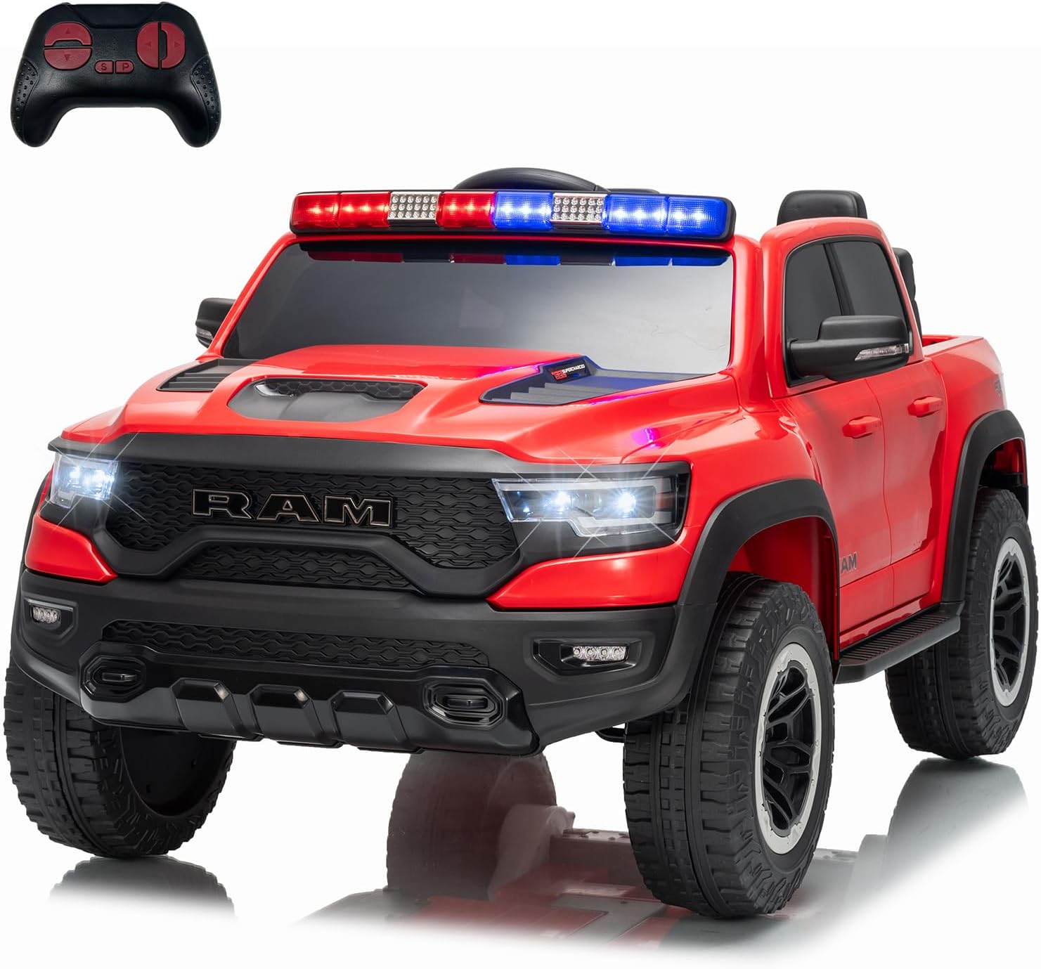 Garvee Ride On Car, Licensed RAM 12V Kids Ride On Police Car with Remote Control, Electric Pickup Truck for Toddlers, 3 Speeds, Spring Suspension, LED Lights & Parent Safety Lock