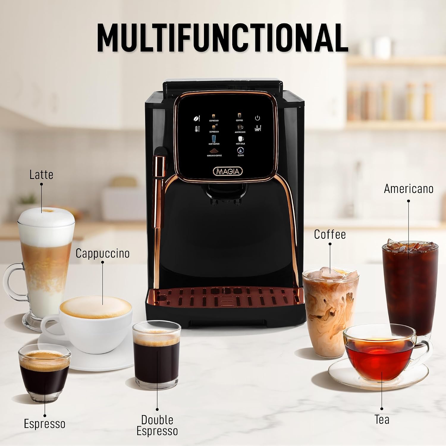 Zulay Kitchen Magia Automatic Espresso Machine – Clasica, Black Copper – Super Automatic Coffee Maker with Built-in Grinder, Steam Wand, Self-Cleaning, Touch Panel, for Bean & Ground Coffee