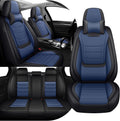 Car Seat Cover Full Set for Kia EV9 Seat Covers 2024-2025, Nappa Leather Waterproof Seat Covers for Cars, Airbag Compatible, Universal Automotive Seat Covers(Luxury Full Set/Black Blue)