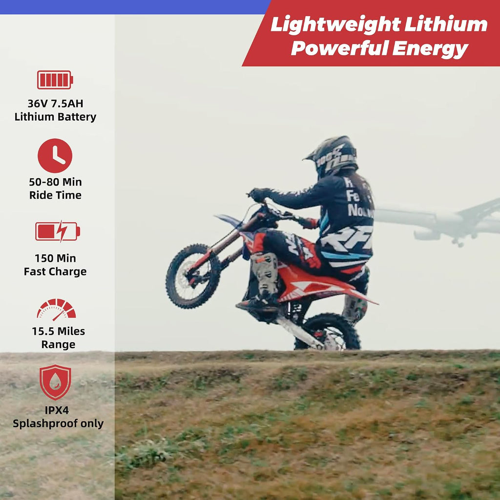 RFN SX-E500 36V Electric Bike, 700W Electric Motorcycle 21.7 mph Max Speed & 15.5 Mile Range, 3-Speed Electric-Dirt-Bike for Kids Ages 4-8