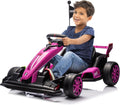 GarveeLife 24V Kids Ride on Go Kart, 7.5 mph Variable High Speed Drifting Car, 7ah Battery 200W*2 Motors,Adjustable Legroom for Kids Grows, Max Load 135 LBS, Power Display Racing Toy for 6+,Pink