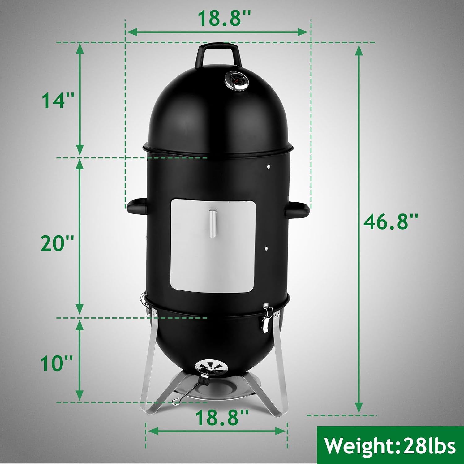 LEADZM 4-Tier 3-in-1 Vertical Charcoal Grill, BBQ Charcoal Smoker with Built-in Thermometer, Air Vent, and Access Doors, Perfect for Camping, Picnics, Backyard BBQs, and Tailgating Parties
