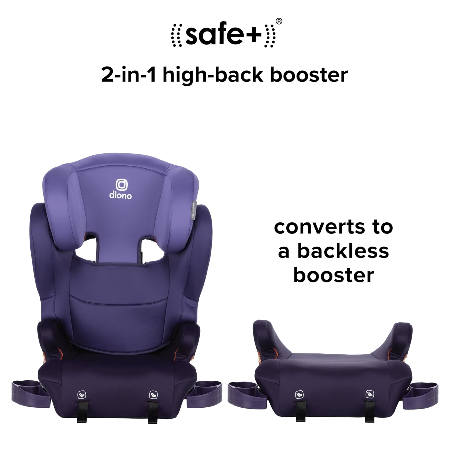 Diono Cambria 2XT XL, Dual Latch Connectors, 2-in-1 Belt Positioning Booster Seat, High-Back to Backless Booster with Space and Room to Grow, 8 Years 1 Booster Seat, Purple Wildberry