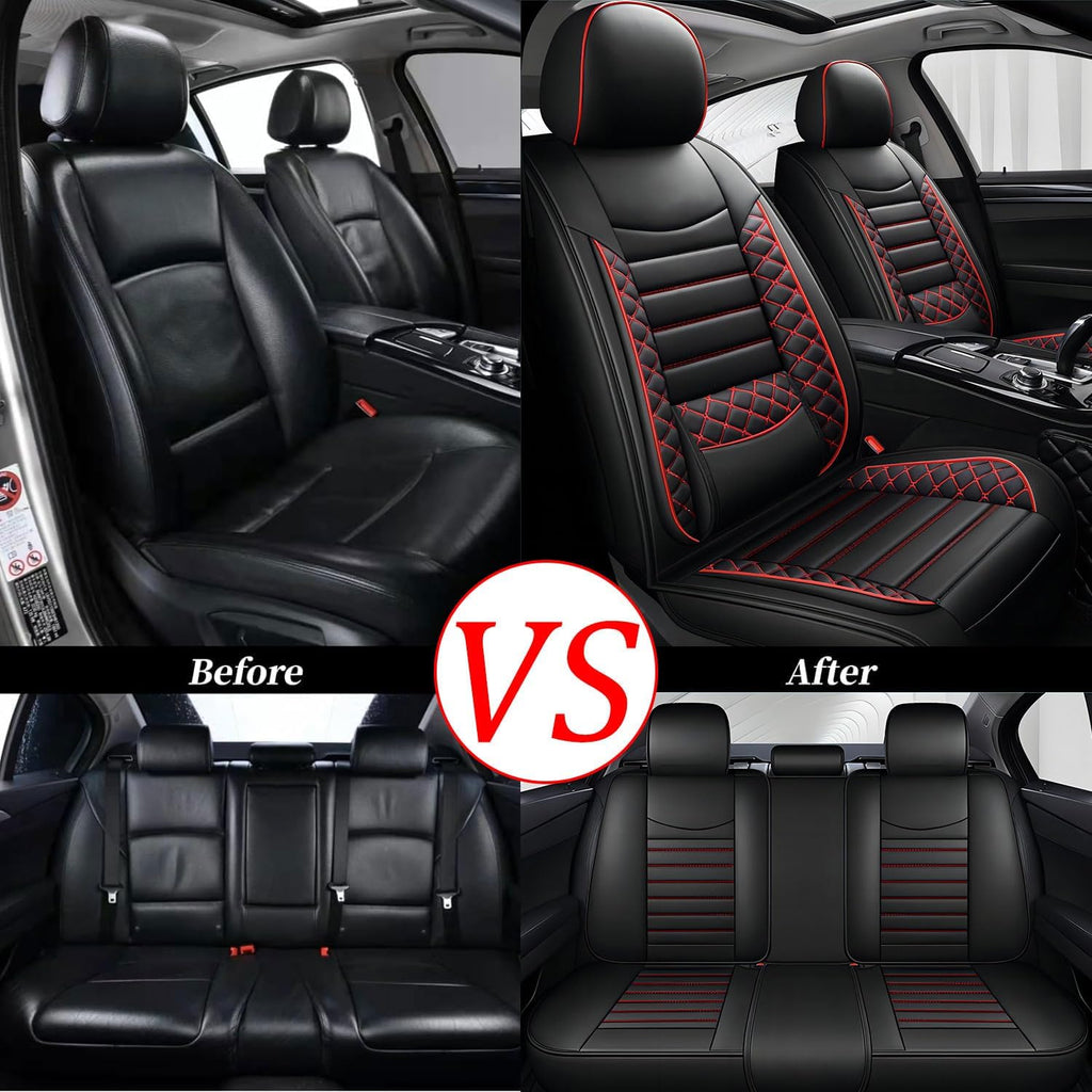 Seat Covers for Jeep Grand Cherokee 2011-2024 2025 2026,Full Set Luxury Leather Car Seat Cover Waterproof 5 Seat Protectors,Breathable Vehicle Seat Cover Airbag Compatible Cushion(Red Black)