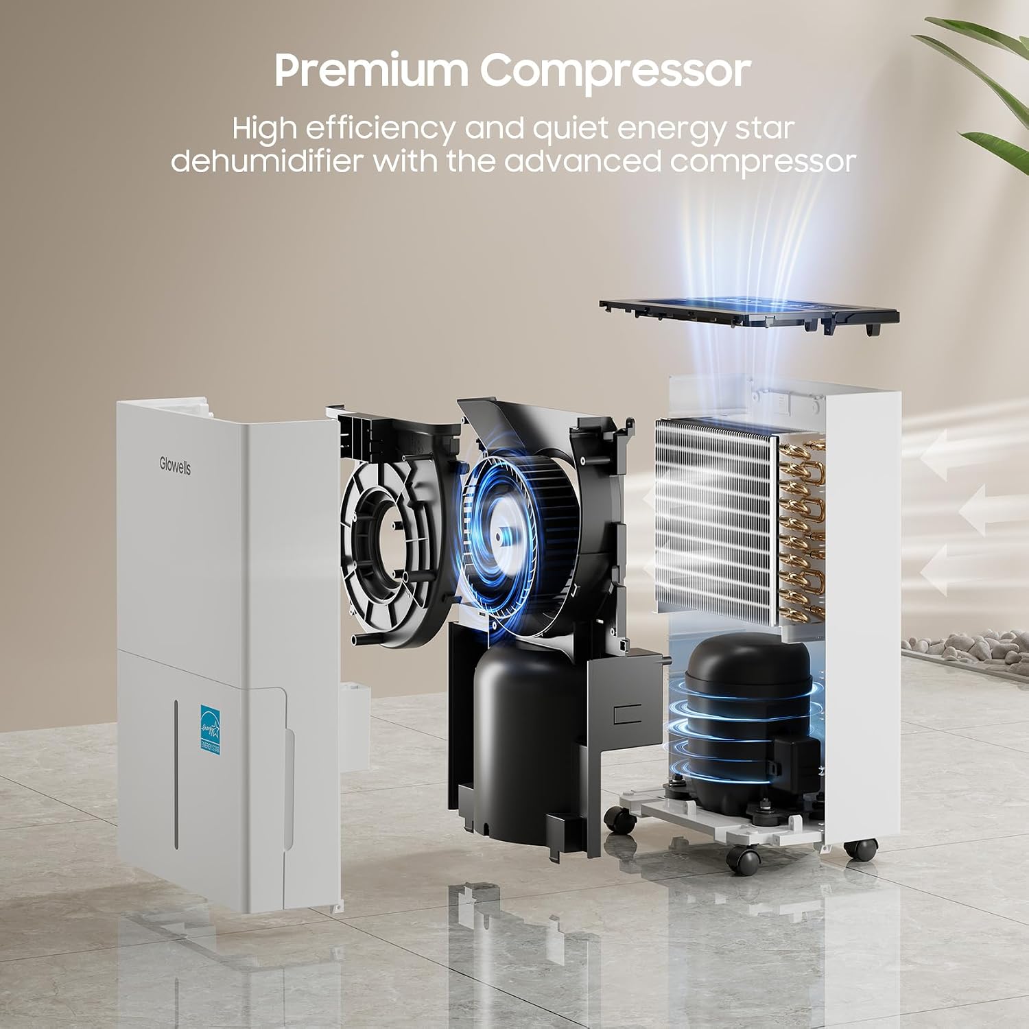 4500 Sq.ft Energy Star Dehumidifier for Home Basement, Glowells 52 Pints Large Room Dehumidifier with Drain Hose & Water Tank 0.58 Gal, Dehumidifiers with Smart Humidity Control, Auto Defrost