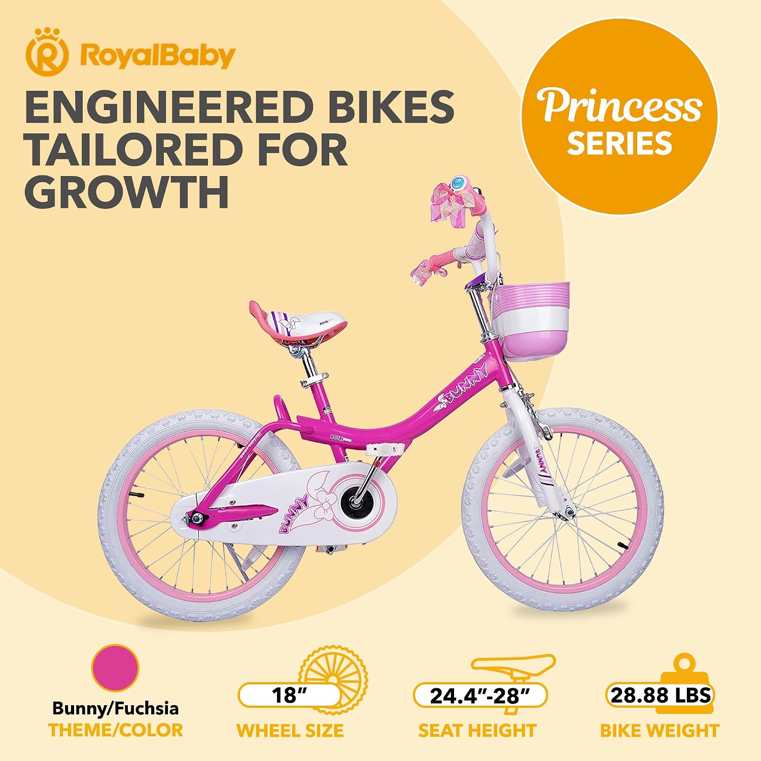 Royalbaby Princess Girls Kids Bike 12 14 16 18 20 Inch Children Bicycle with Basket for Age 3-12 Years