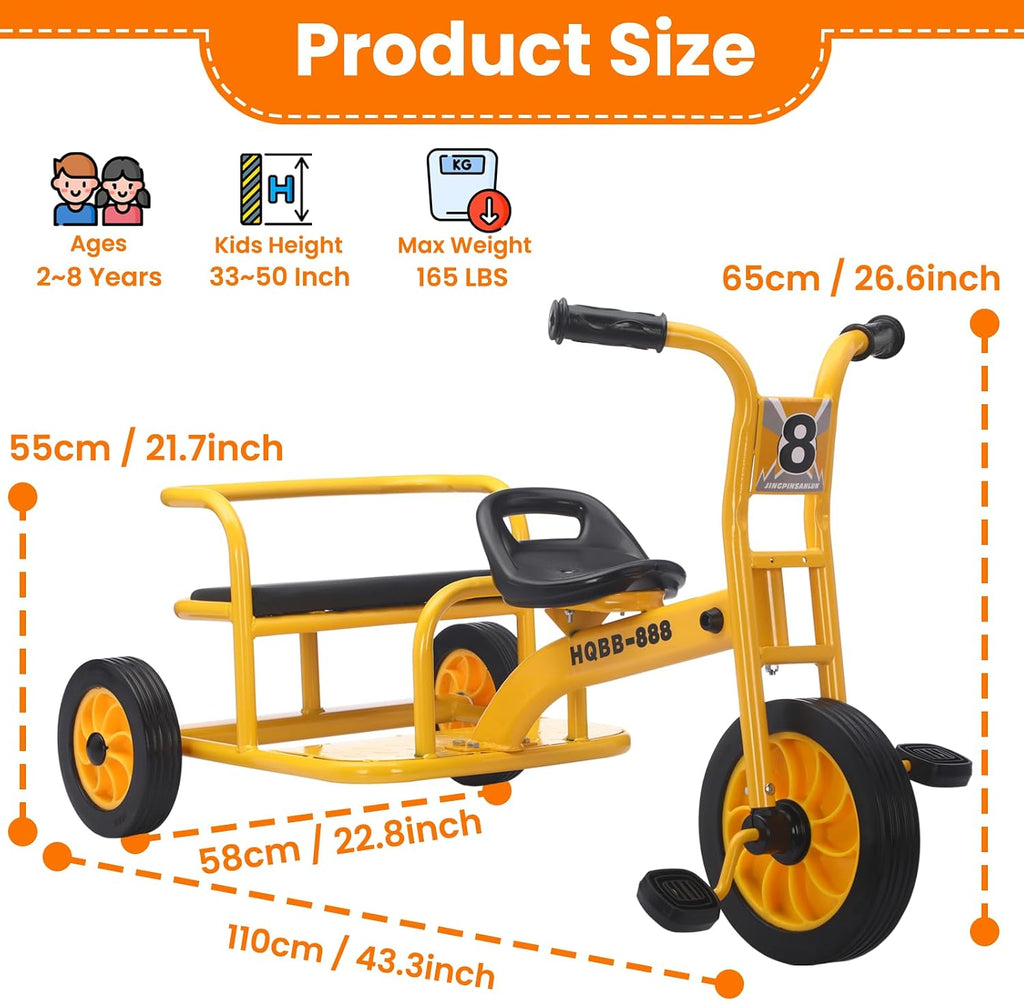 Kids Tricycle for Ages 2-8, Kids Trike Bike with Adjustable Seat, Airless Rubber Tires and Rear Padded Seat, Preschool Daycare Tandem Tricycle, Gift for Boys and Girls