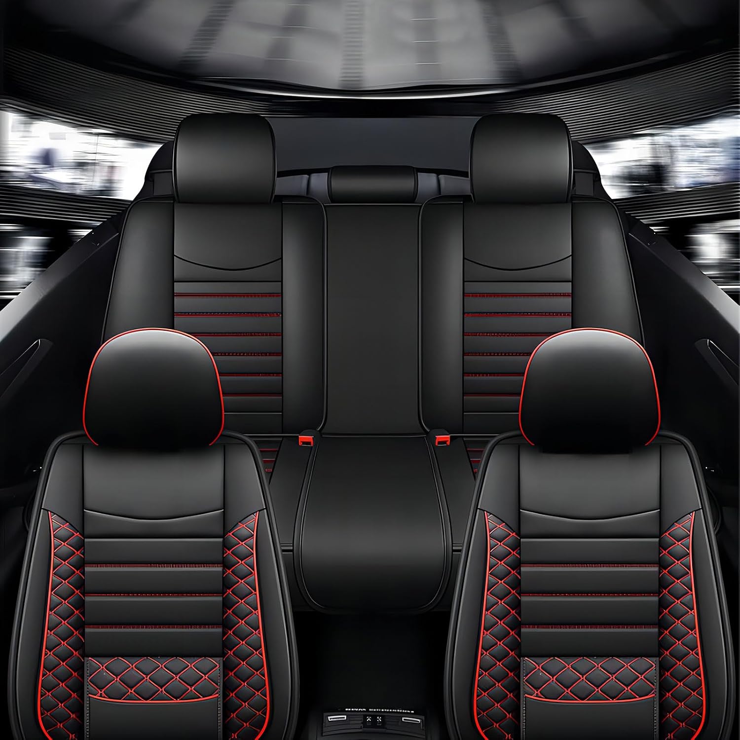 Seat Covers for Jeep Grand Cherokee 2011-2024 2025 2026,Full Set Luxury Leather Car Seat Cover Waterproof 5 Seat Protectors,Breathable Vehicle Seat Cover Airbag Compatible Cushion(Red Black)